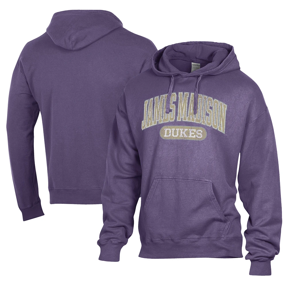 Men's Comfort Wash Purple James Madison Dukes Lightweight Fleece Pullover Hoodie