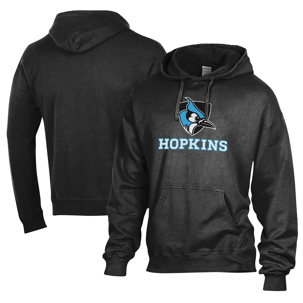 Men's Comfort Wash Black Johns Hopkins Blue Jays Lightweight Fleece Pullover Hoodie