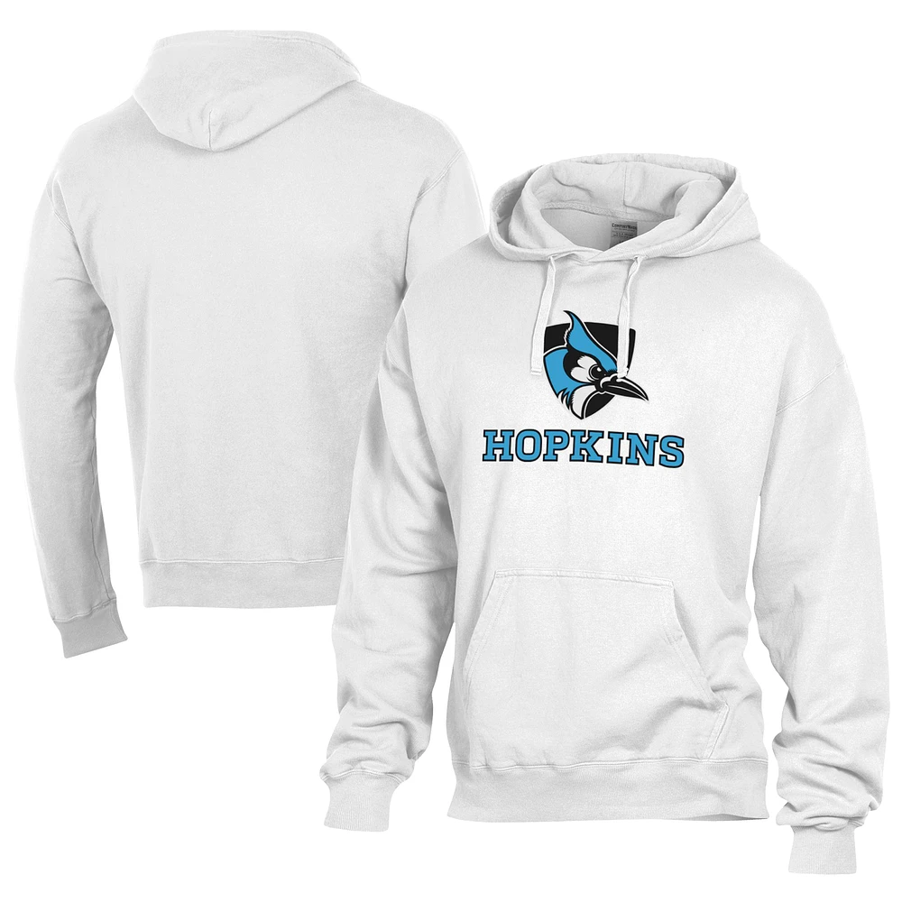 Men's Comfort Wash White Johns Hopkins Blue Jays Lightweight Fleece Pullover Hoodie