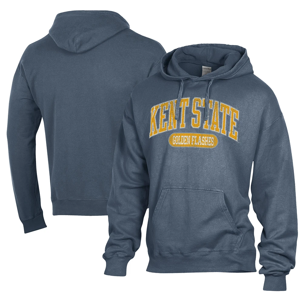 Men's Comfort Wash Blue Kent State Golden Flashes Lightweight Fleece Pullover Hoodie