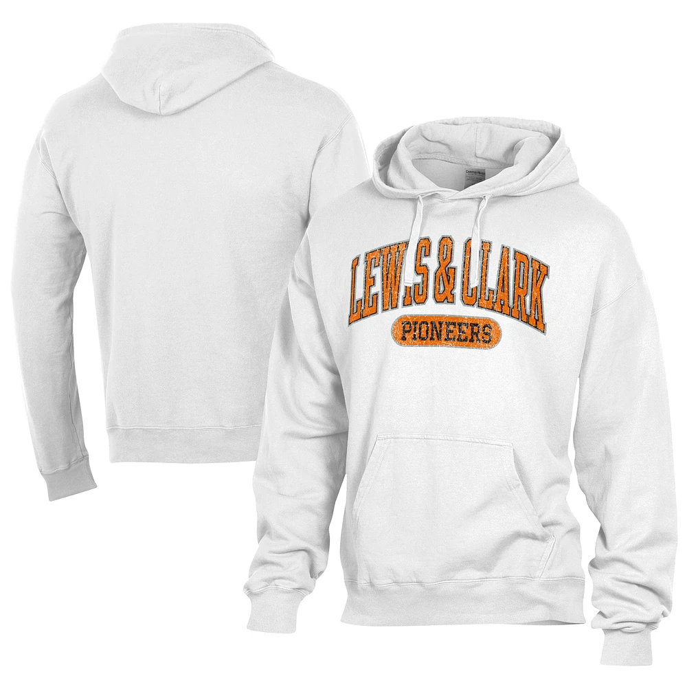 Men's Comfort Wash White Lewis & Clark College Pioneers Lightweight Fleece Pullover Hoodie