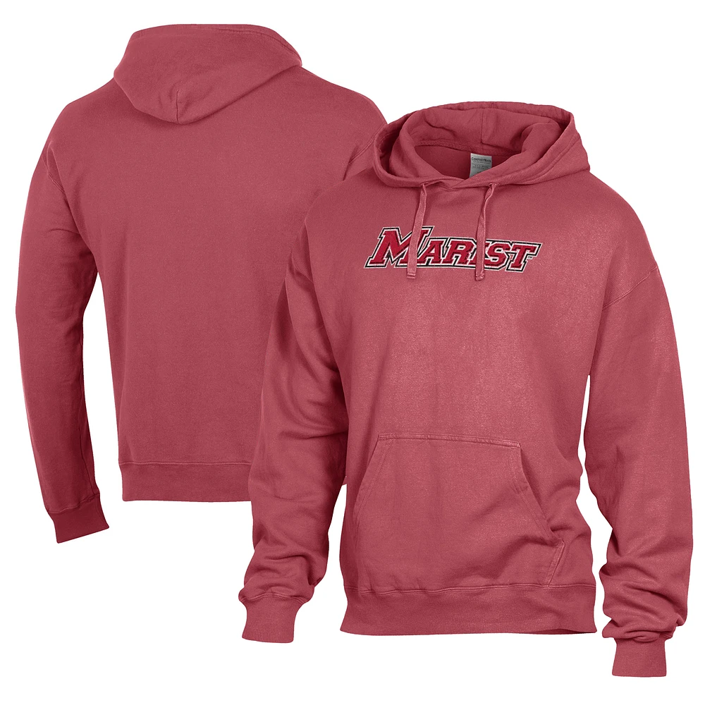 Men's Comfort Wash Red Marist Foxes Lightweight Fleece Pullover Hoodie