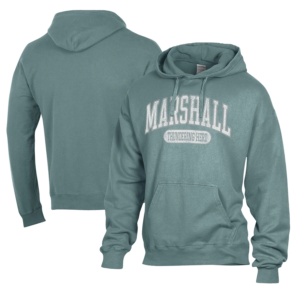 Men's Comfort Wash Green Marshall Thundering Herd Lightweight Fleece Pullover Hoodie