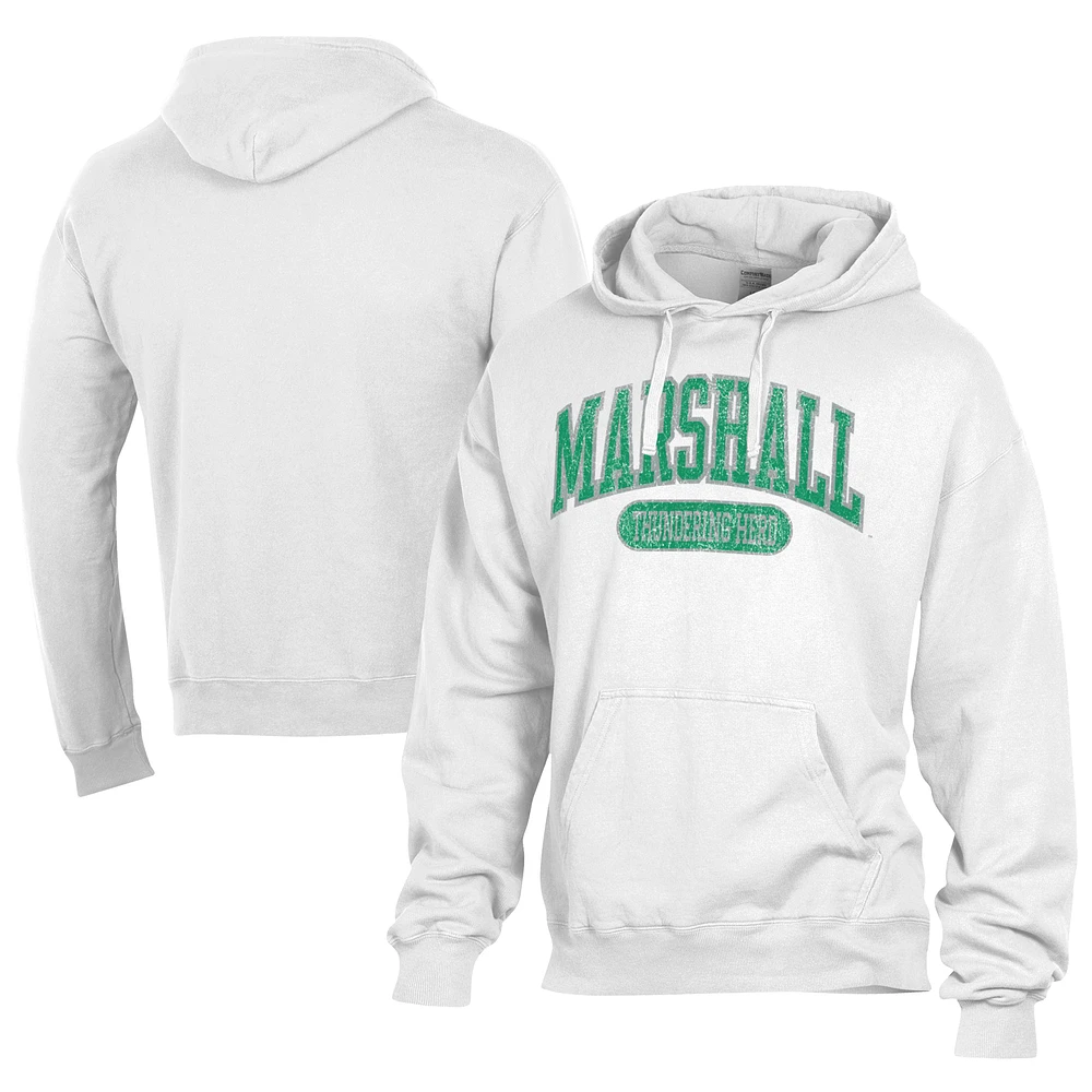 Men's Comfort Wash White Marshall Thundering Herd Lightweight Fleece Pullover Hoodie