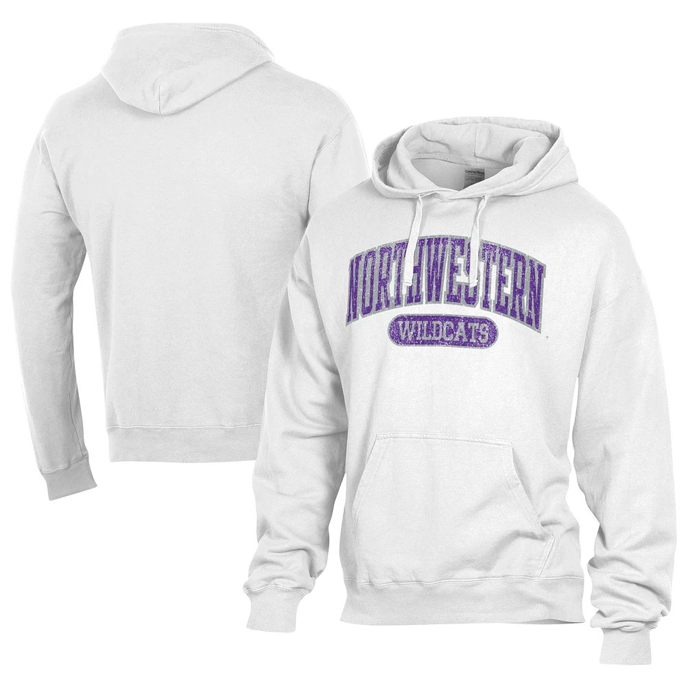 Men's Comfort Wash White Northwestern Wildcats Lightweight Fleece Pullover Hoodie