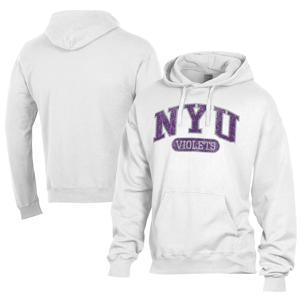 Men's Comfort Wash White NYU Violets Lightweight Fleece Pullover Hoodie