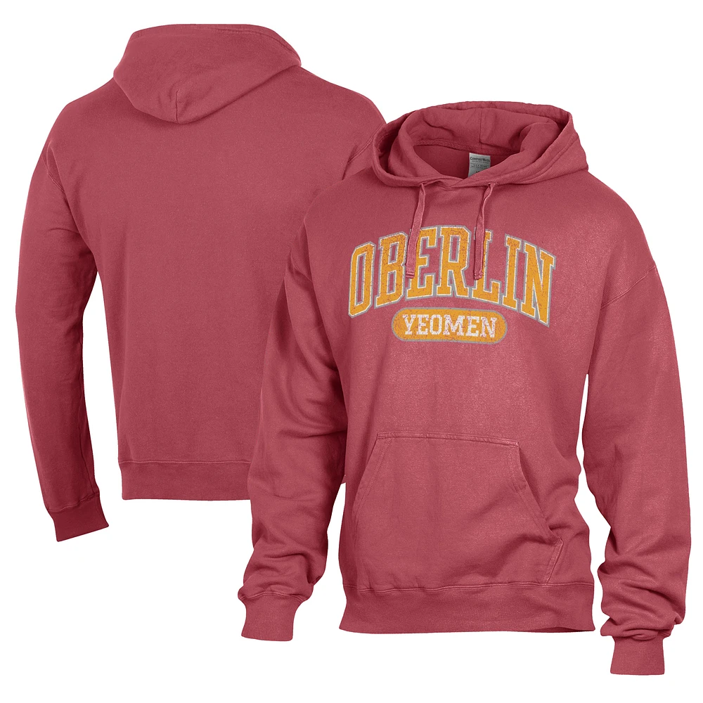 Men's Comfort Wash Red Oberlin Yeomen Lightweight Fleece Pullover Hoodie