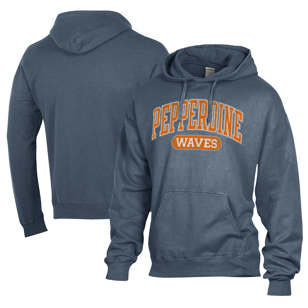 Men's Comfort Wash Blue Pepperdine Waves Lightweight Fleece Pullover Hoodie
