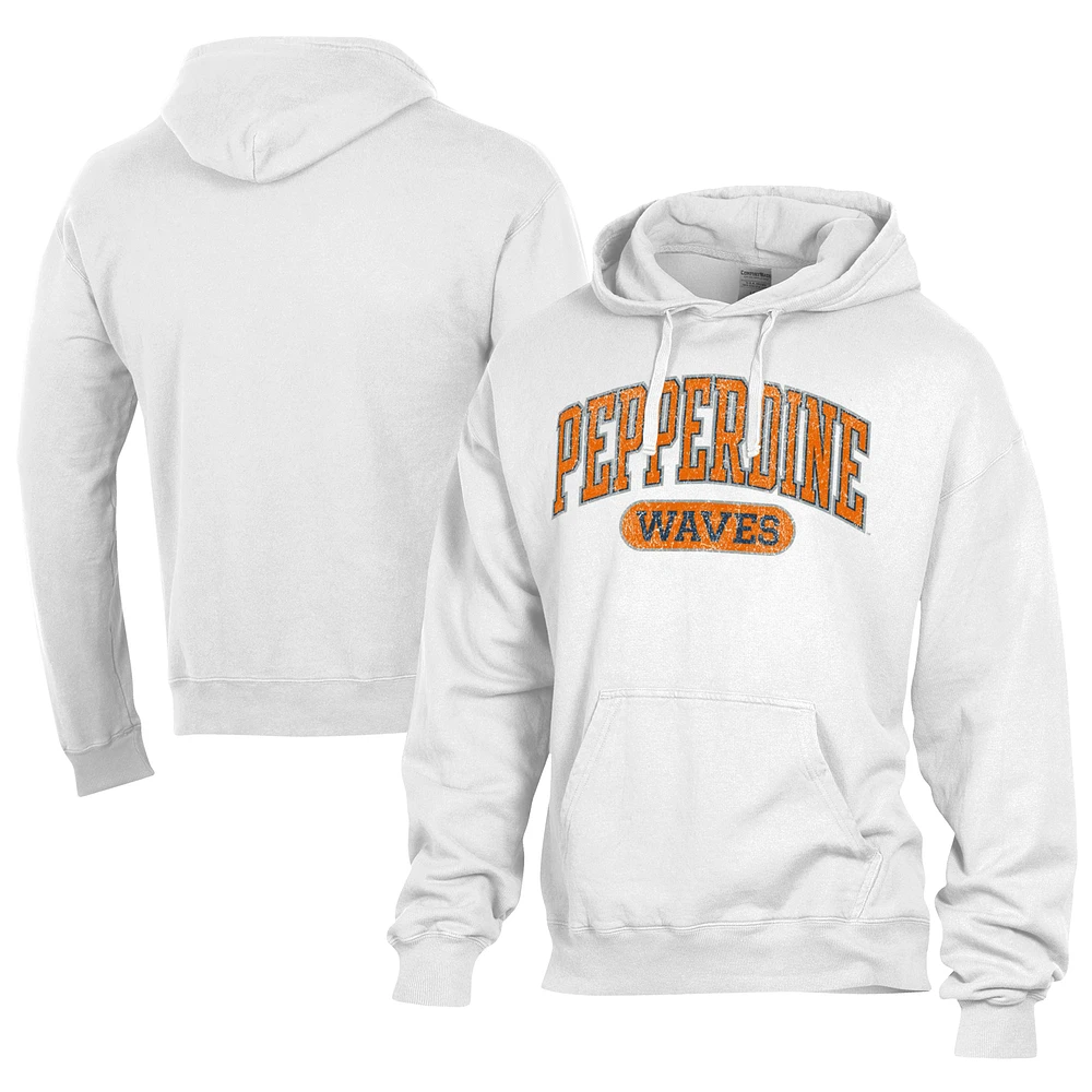 Men's Comfort Wash White Pepperdine Waves Lightweight Fleece Pullover Hoodie