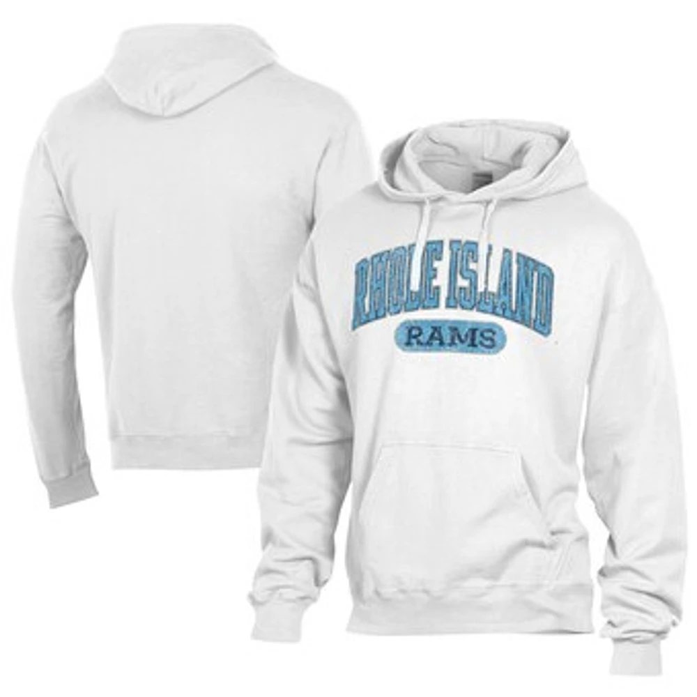 Men's Comfort Wash White Rhode Island Rams Lightweight Fleece Pullover Hoodie