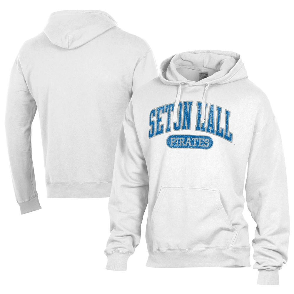 Men's Comfort Wash White Seton Hall Pirates Lightweight Fleece Pullover Hoodie