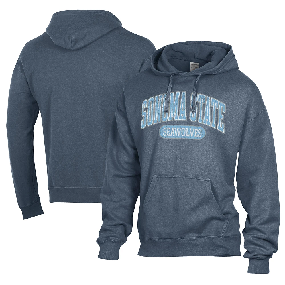 Men's Comfort Wash Navy Sonoma State Seawolves Lightweight Fleece Pullover Hoodie