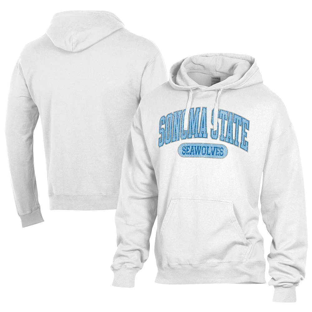 Men's Comfort Wash White Sonoma State Seawolves Lightweight Fleece Pullover Hoodie
