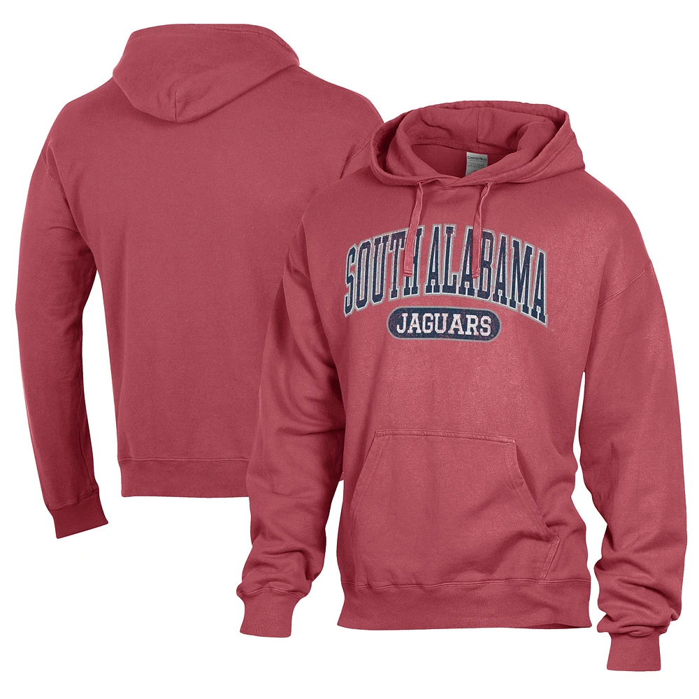 Men's Comfort Wash Red South Alabama Jaguars Lightweight Fleece Pullover Hoodie
