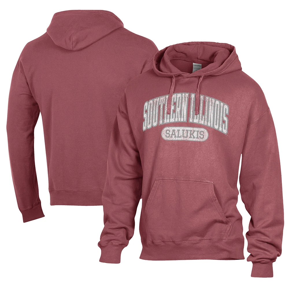 Men's Comfort Wash Maroon Southern Illinois Salukis Lightweight Fleece Pullover Hoodie