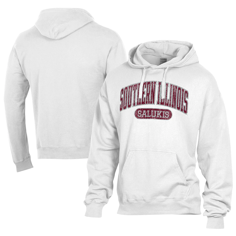 Men's Comfort Wash White Southern Illinois Salukis Lightweight Fleece Pullover Hoodie