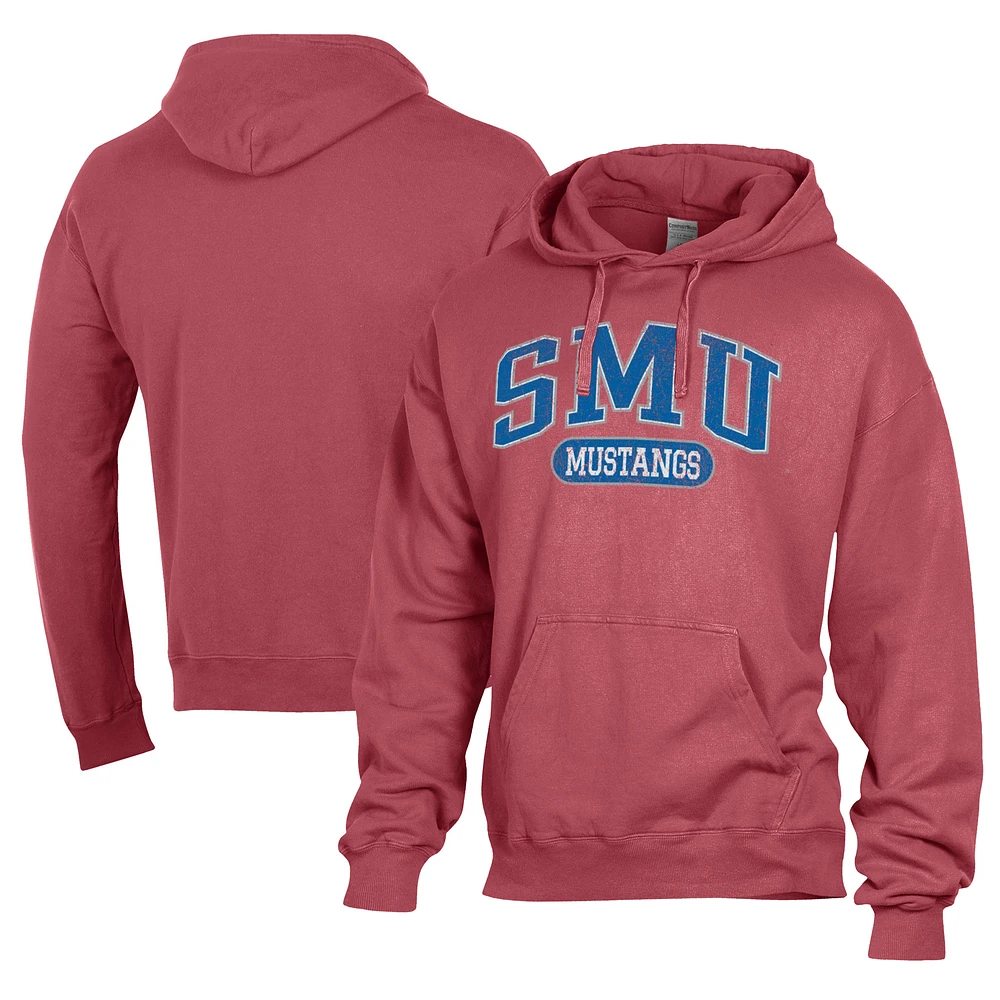 Men's Comfort Wash Red SMU Mustangs Lightweight Fleece Pullover Hoodie