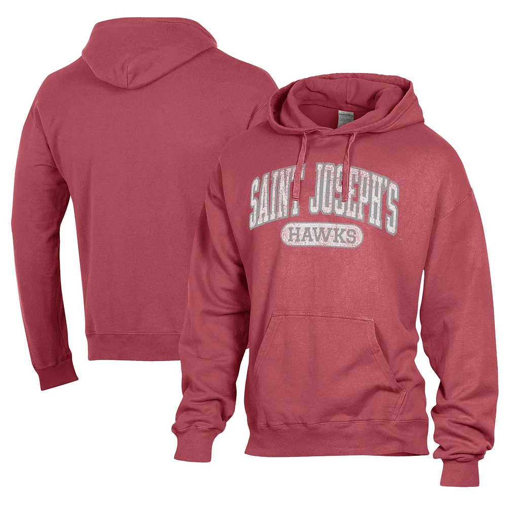 Men's Comfort Wash Crimson Saint Joseph's Hawks Lightweight Fleece Pullover Hoodie