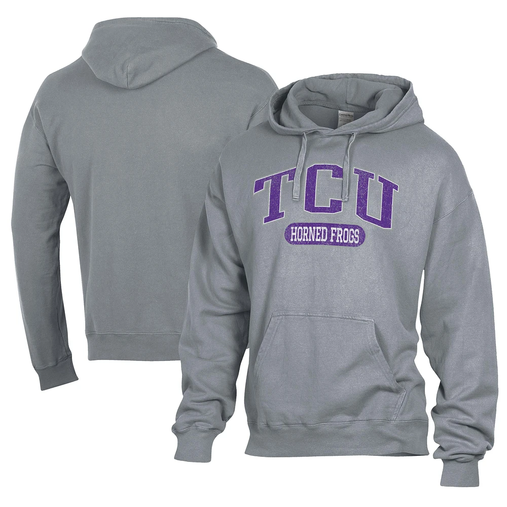 Men's Comfort Wash Gray TCU Horned Frogs Lightweight Fleece Pullover Hoodie