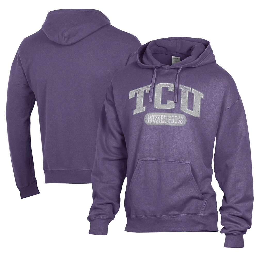 Men's Comfort Wash Purple TCU Horned Frogs Lightweight Fleece Pullover Hoodie