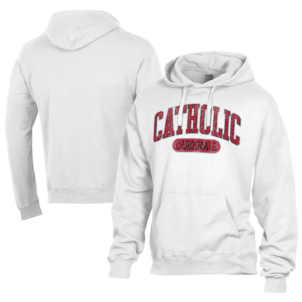 Men's Comfort Wash White Catholic University Cardinals Lightweight Fleece Pullover Hoodie