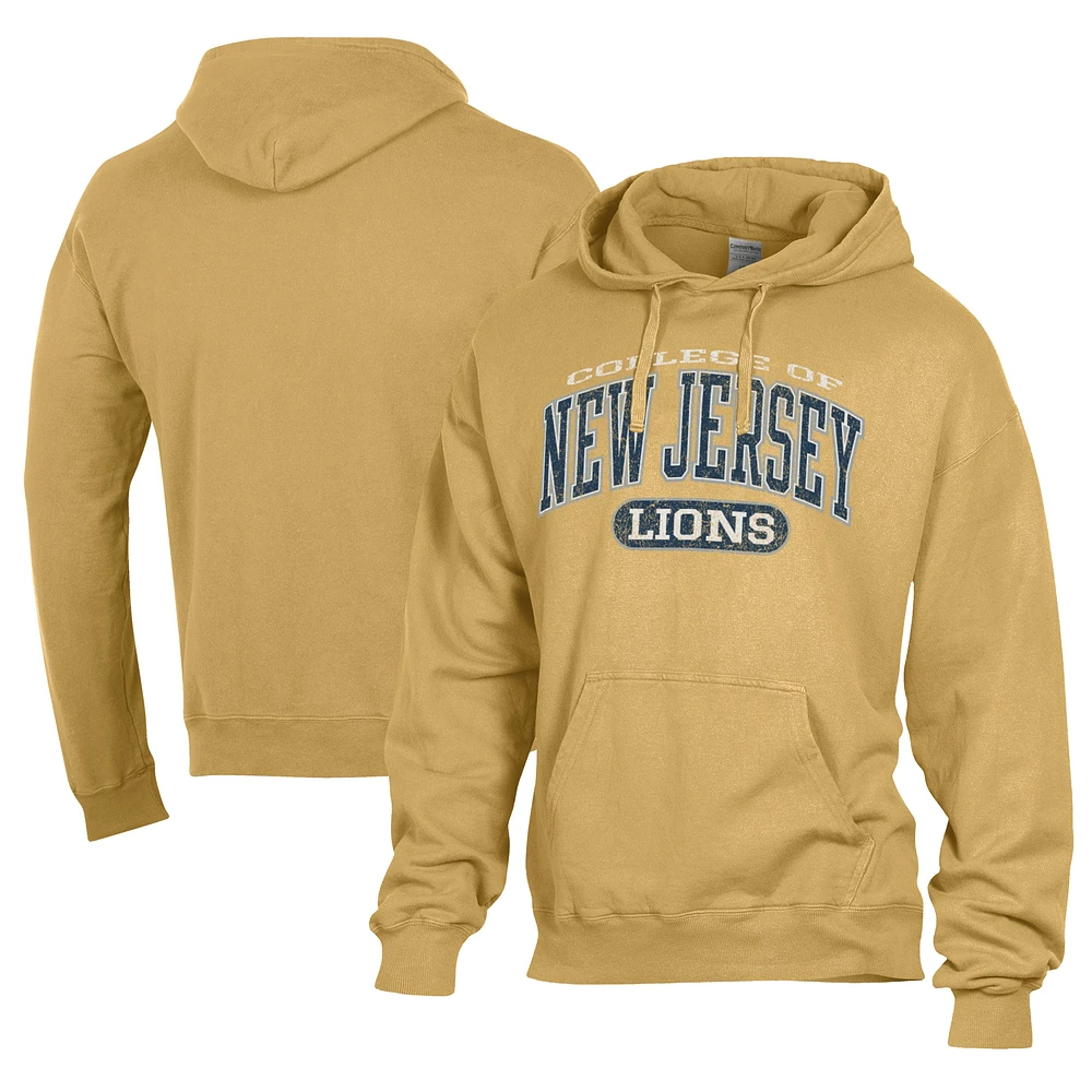 Men's Comfort Wash Gold College of New Jersey Lions Lightweight Fleece Pullover Hoodie