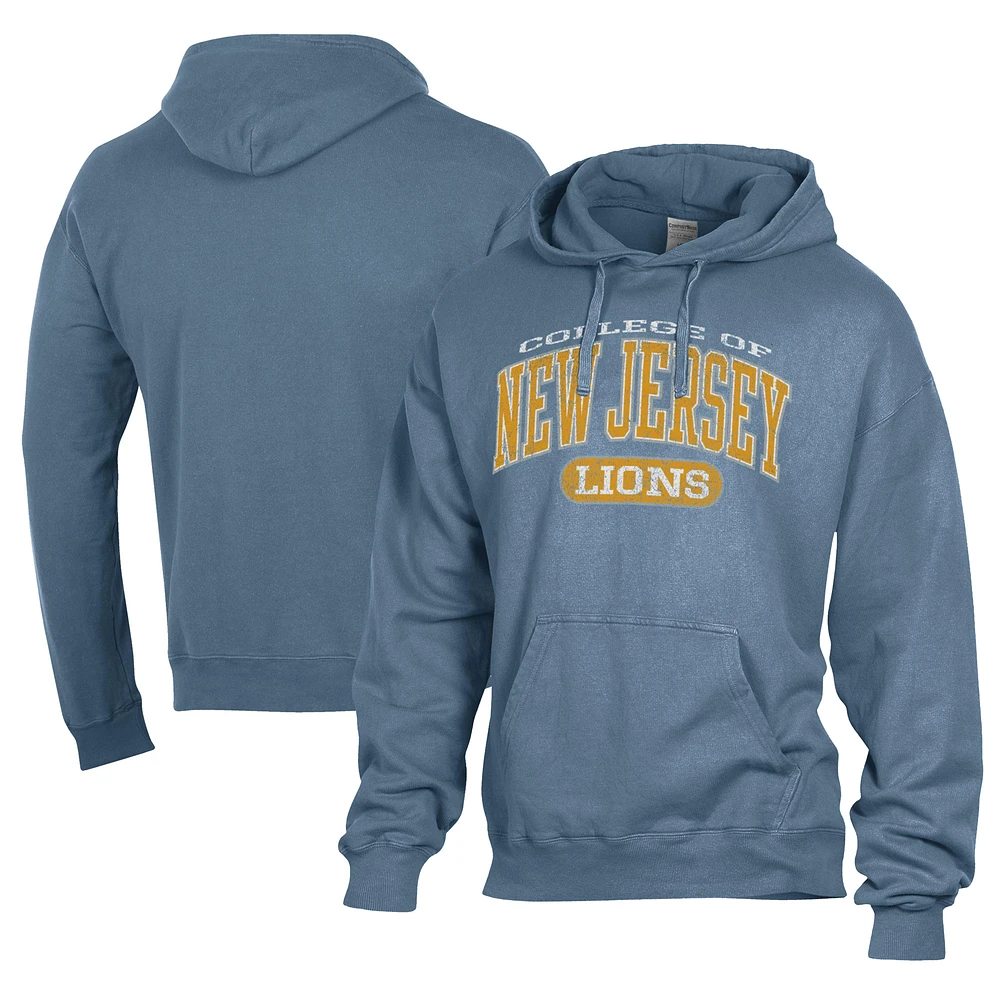Men's Comfort Wash Blue College of New Jersey Lions Lightweight Fleece Pullover Hoodie