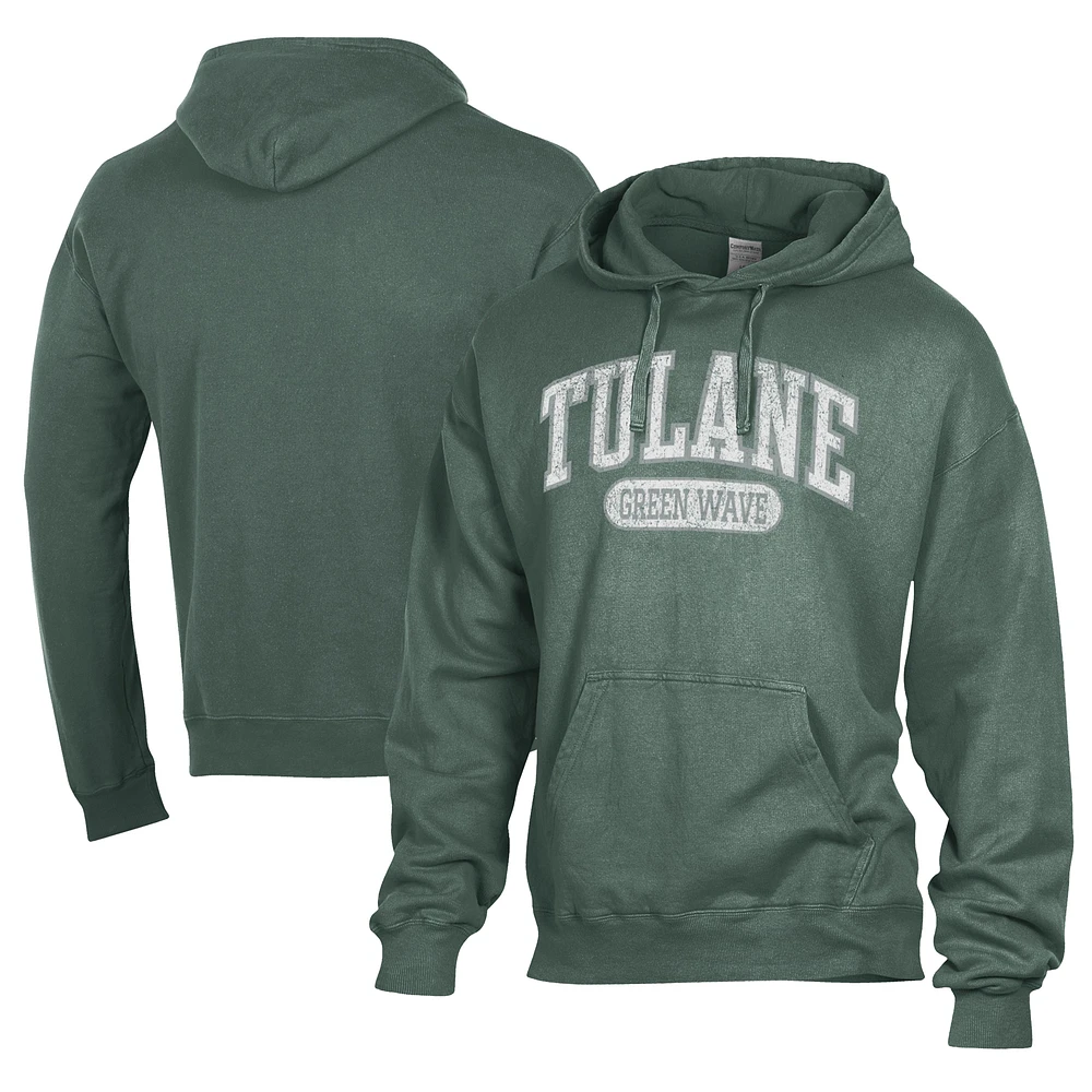 Men's Comfort Wash Green Tulane Green Wave Lightweight Fleece Pullover Hoodie