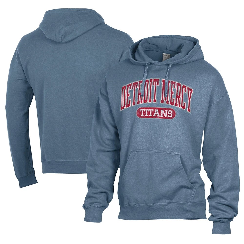 Men's Comfort Wash Blue Detroit Mercy Titans Lightweight Fleece Pullover Hoodie
