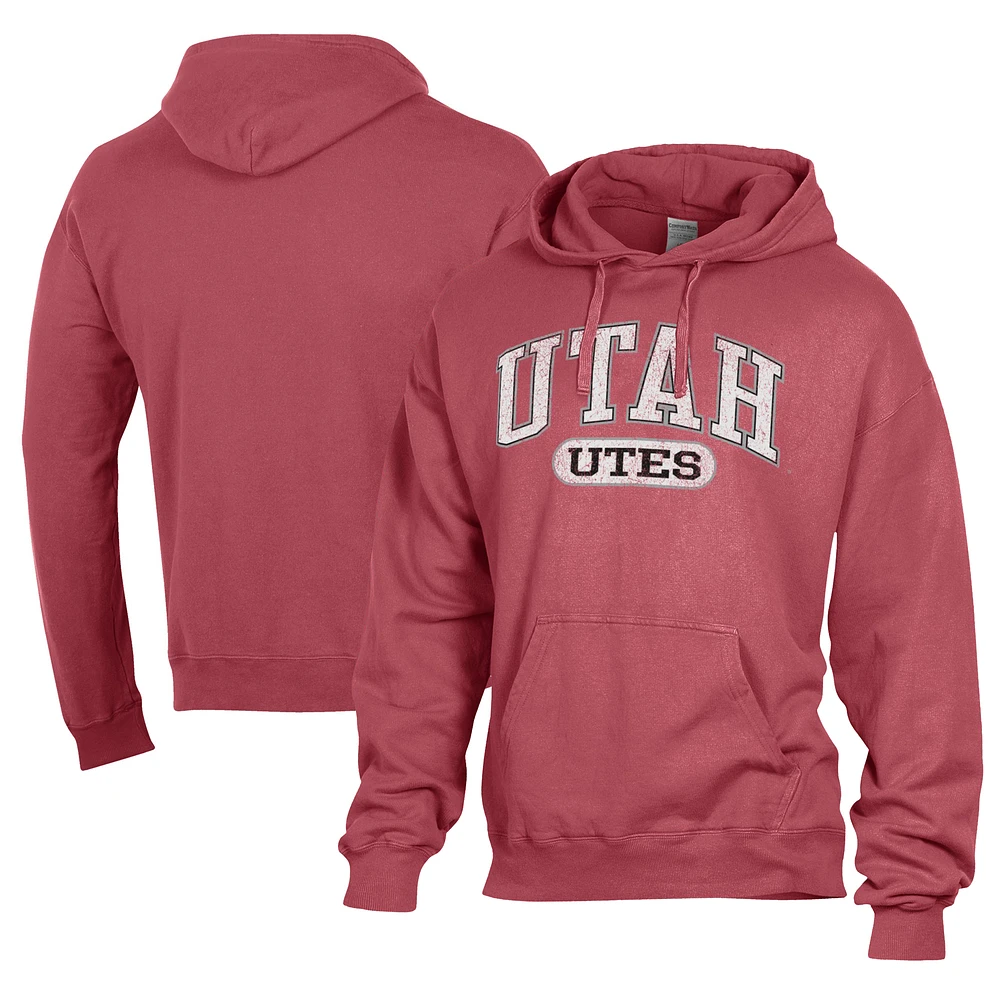 Men's Comfort Wash Red Utah Utes Lightweight Fleece Pullover Hoodie