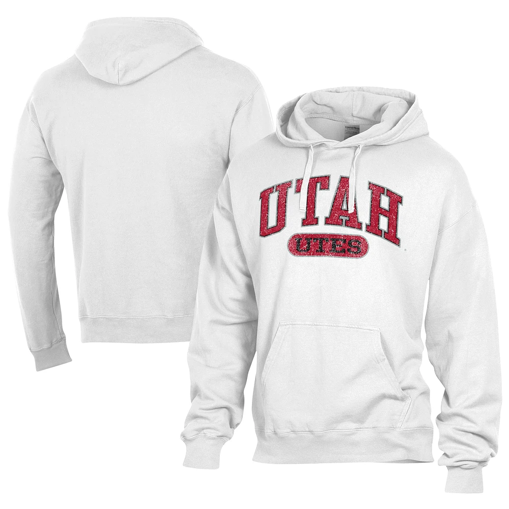 Men's Comfort Wash White Utah Utes Lightweight Fleece Pullover Hoodie