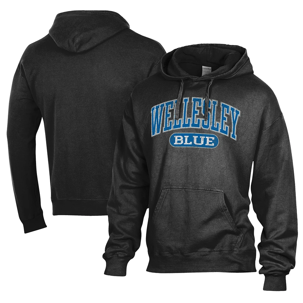Men's Comfort Wash Black Wellesley Blue Lightweight Fleece Pullover Hoodie