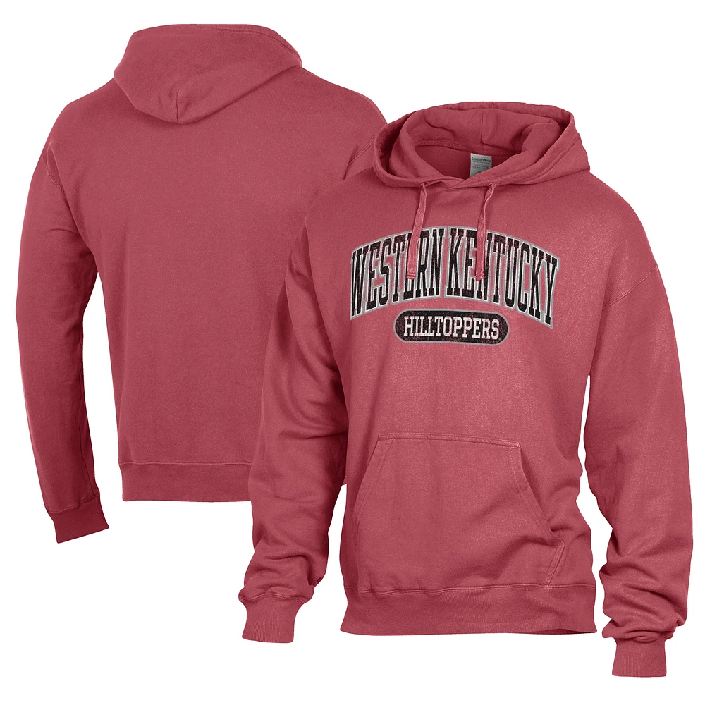 Men's Comfort Wash Red Western Kentucky Hilltoppers Lightweight Fleece Pullover Hoodie