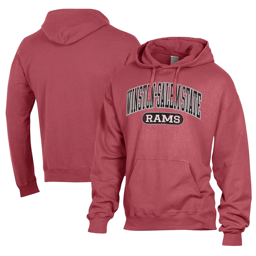 Men's Comfort Wash Red Winston-Salem State Rams Lightweight Fleece Pullover Hoodie