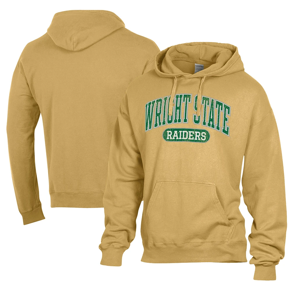 Men's Comfort Wash Gold Wright State Raiders Lightweight Fleece Pullover Hoodie