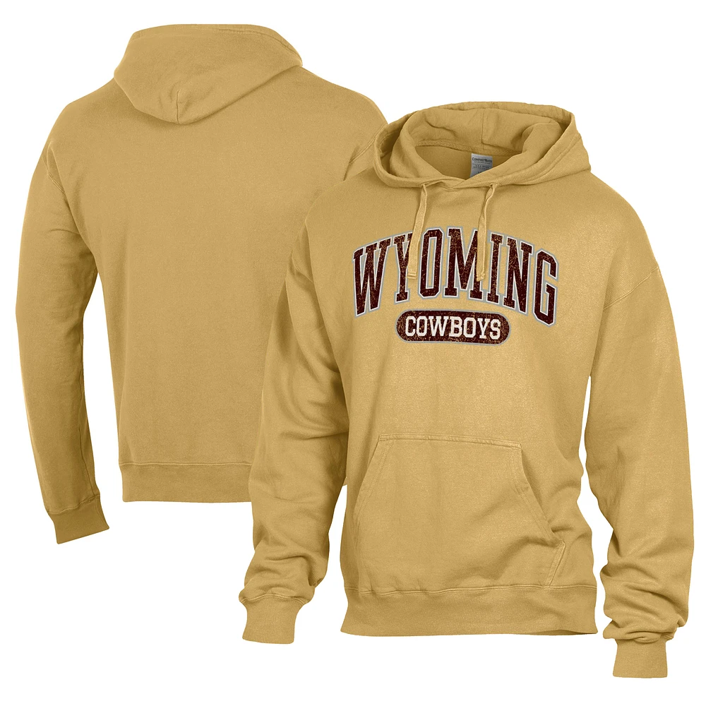 Men's Comfort Wash Gold Wyoming Cowboys Lightweight Fleece Pullover Hoodie