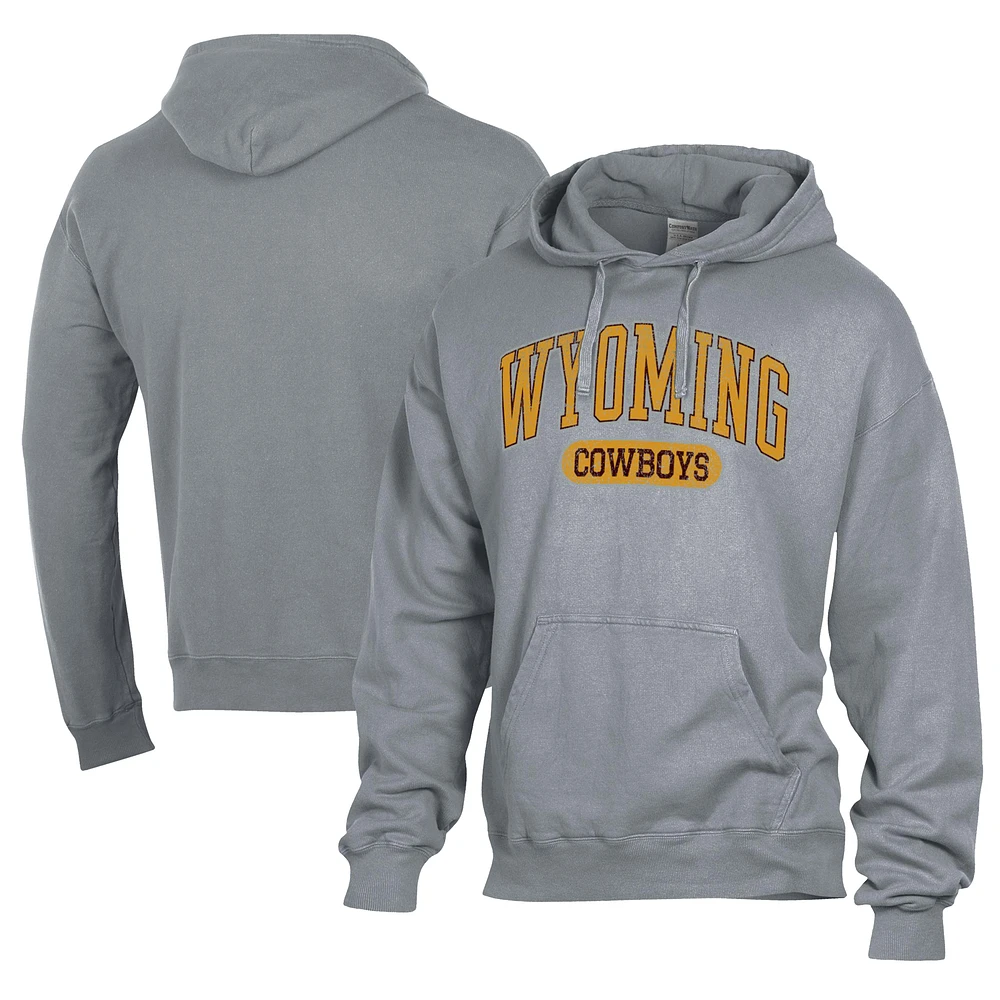 Men's Comfort Wash Gray Wyoming Cowboys Lightweight Fleece Pullover Hoodie