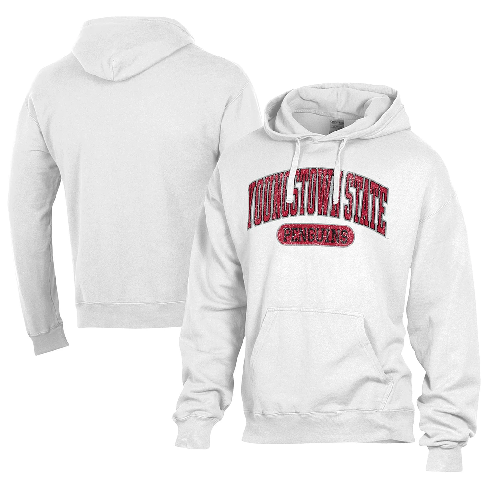 Men's Comfort Wash White Youngstown State Penguins Lightweight Fleece Pullover Hoodie