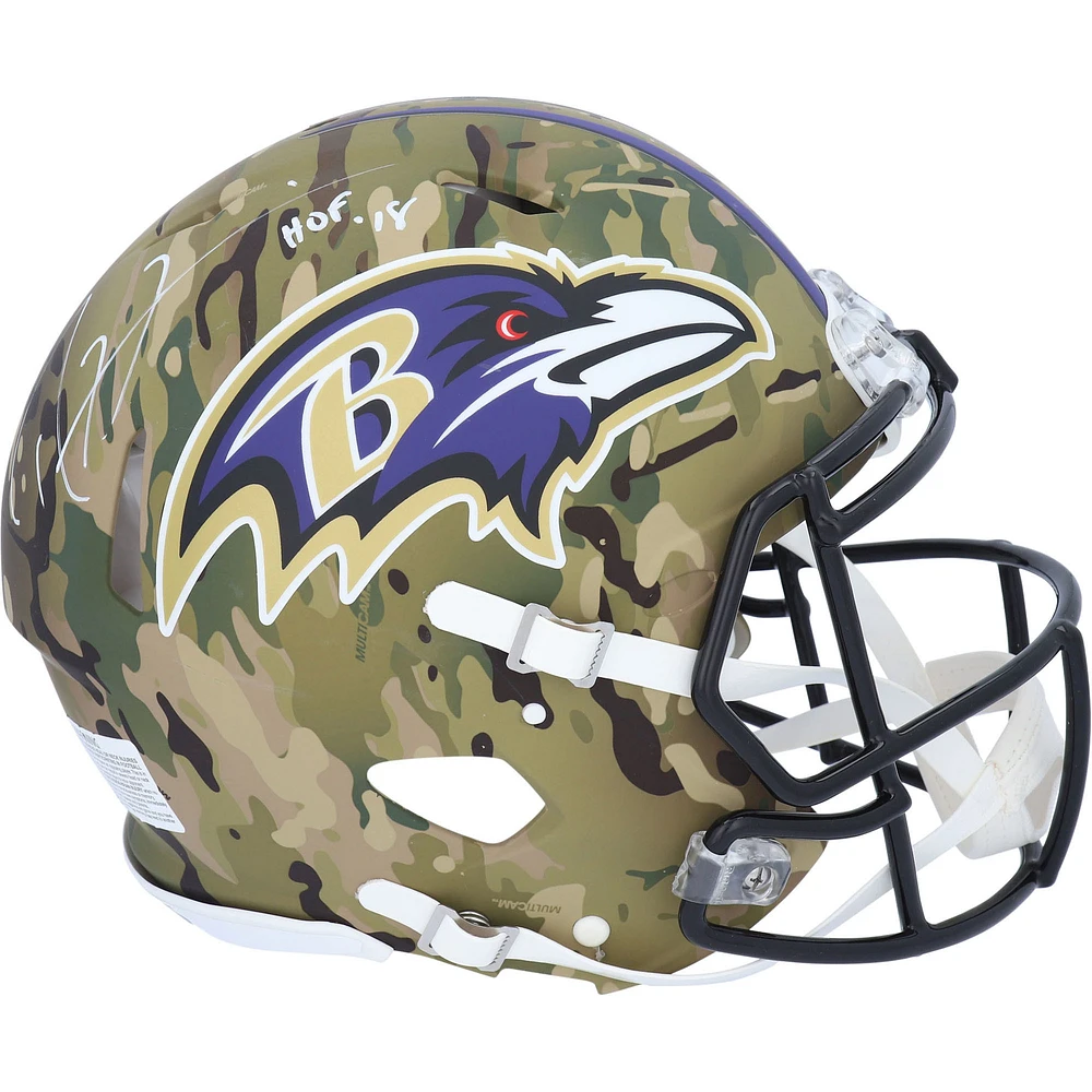 Ray Lewis Baltimore Ravens Autographed Riddell Authentic Helmet with Inscription