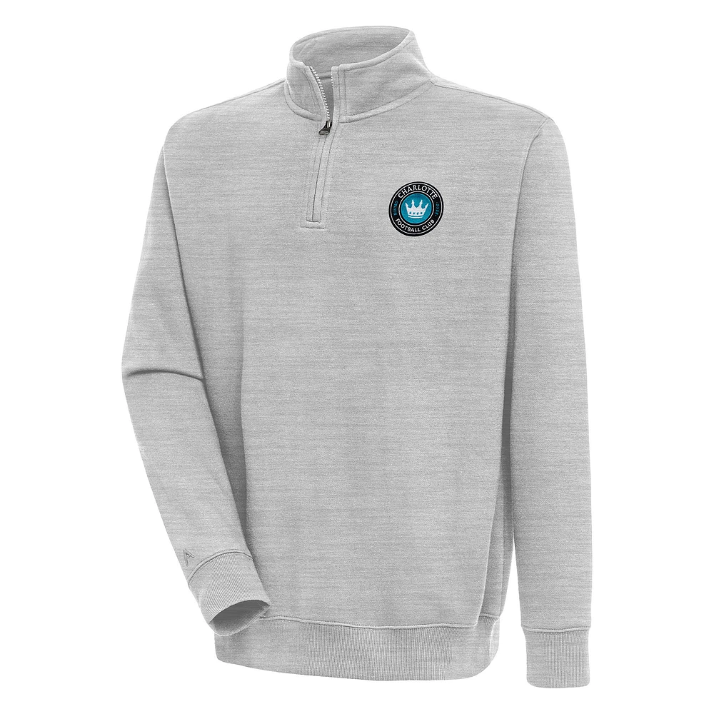 Men's Antigua Heather Gray Charlotte FC Victory Quarter-Zip Pullover Top