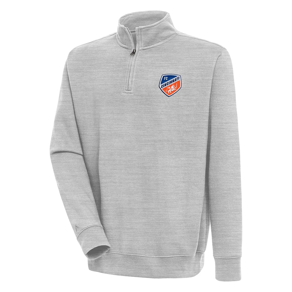 Men's Antigua Heather Gray FC Cincinnati Victory Quarter-Zip Pullover Top