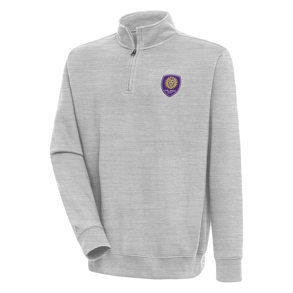 Men's Antigua Heather Gray Orlando City SC Victory Quarter-Zip Pullover Top