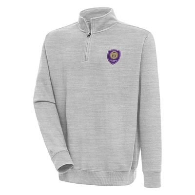 Men's Antigua Heather Gray Orlando City SC Victory Quarter-Zip Pullover Top