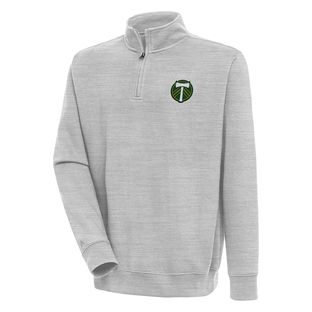 Men's Antigua Heather Gray Portland Timbers Victory Quarter-Zip Pullover Top