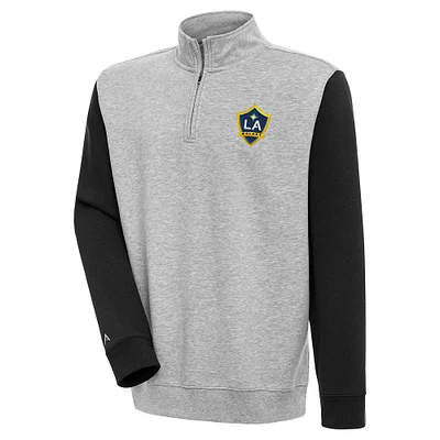 Men's Antigua Heather Gray/Black LA Galaxy Victory Color Block Quarter-Zip Pullover Top
