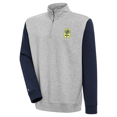 Men's Antigua Heather Gray/Navy Nashville SC Victory Color Block Quarter-Zip Pullover Top