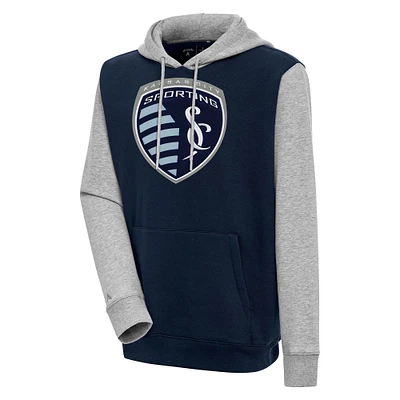 Men's Antigua Navy Sporting Kansas City Victory Color Block Pullover Hoodie