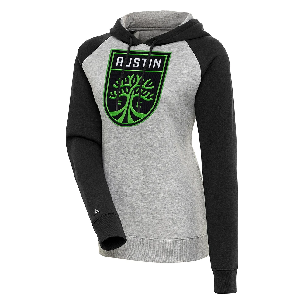 Women's Antigua Heather Gray Austin FC Victory Raglan Sleeve Pullover Hoodie