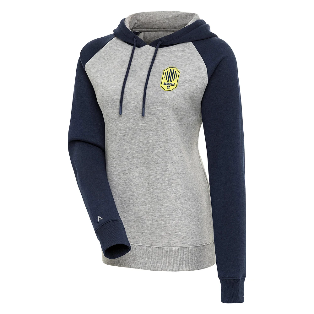 Women's Antigua Heather Gray Nashville SC Victory Raglan Sleeve Pullover Hoodie