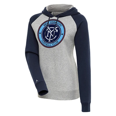 Women's Antigua Heather Gray New York City FC Victory Raglan Sleeve Pullover Hoodie
